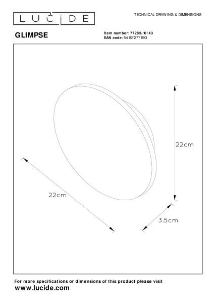 Lucide GLIMPSE - Applique murale - Ø 22 cm - LED - 1x11W 2700K - Brun - TECHNISCH